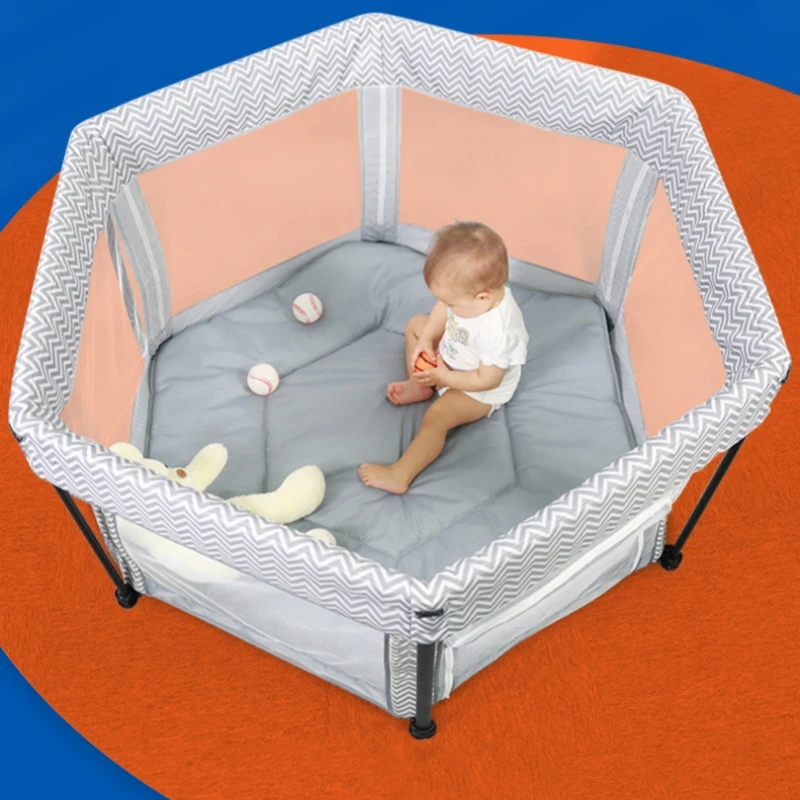 Portable lightweight folding storage mesh baby floor bed Indoor safety Child protection hexagonal fence play bed