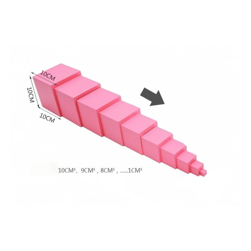 Beech Wood Montessori Pink Tower 1 10cm Solid Wood Sensorial Materials Early Learning Toys Children's Educational Game Girl Boy