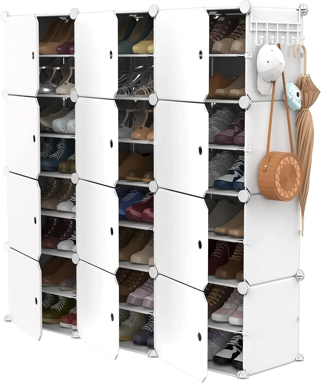 Portable Shoe Rack Organizer 48 Twin Tower 4-level Entryway Shelf Storage Racks Stackable Space Saver White