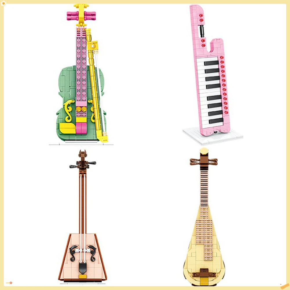 

Musical Instruments Assembling Building Block Models Morin Khuur Violin Pipa Keyboard Creative Ornaments Gifts for Boys Girls