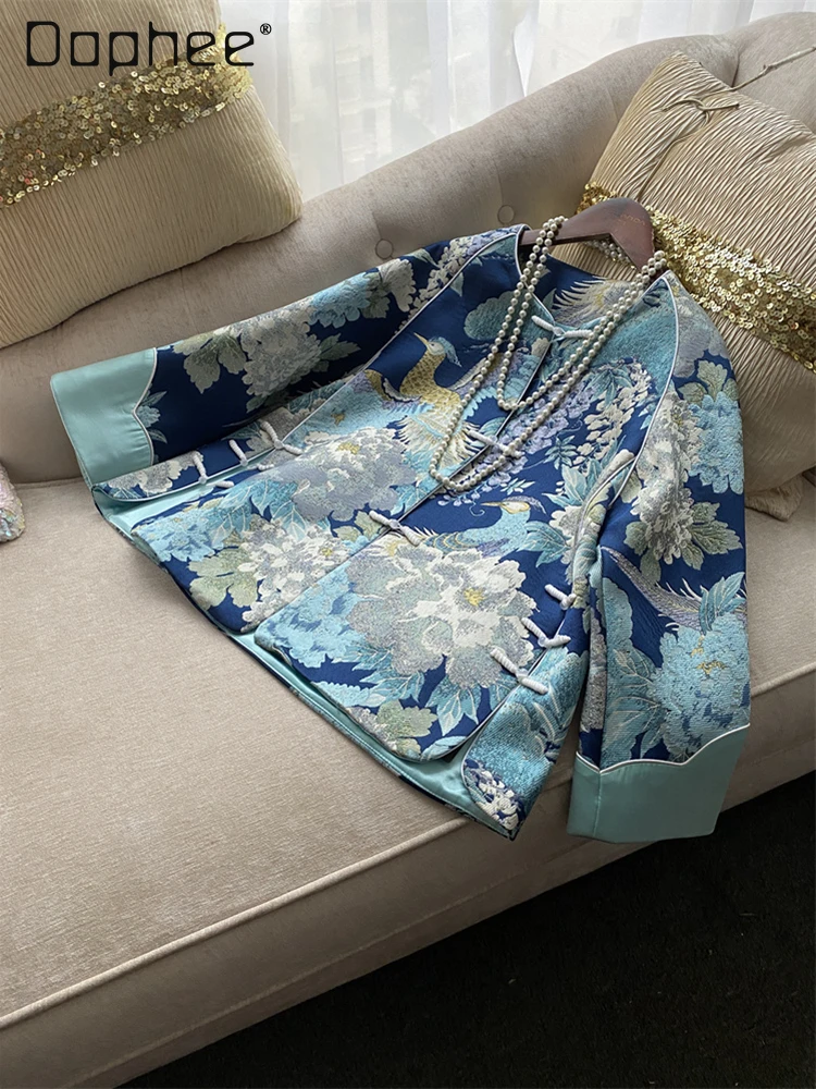 High-end Heavy Industry Jacquard Elegant Temperament New Chinese Coat Exquisite Retro Flower Embroidery Long Sleeve Coats Spring