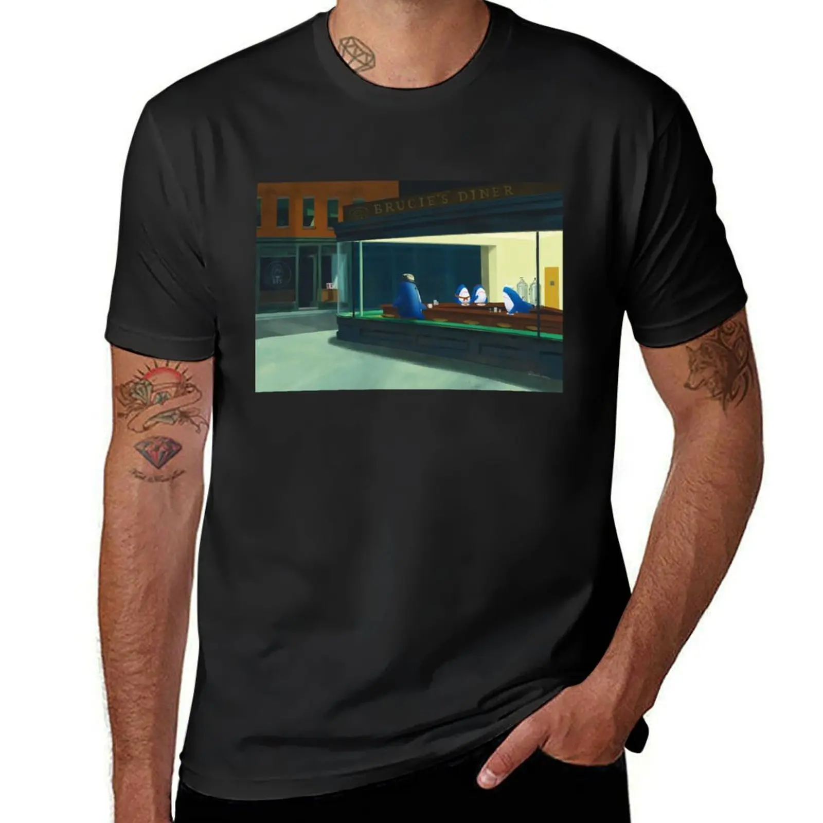 Nighthawks: blahaj/shark edition T-Shirt sweat tees cute tops quick-drying mens white t shirts