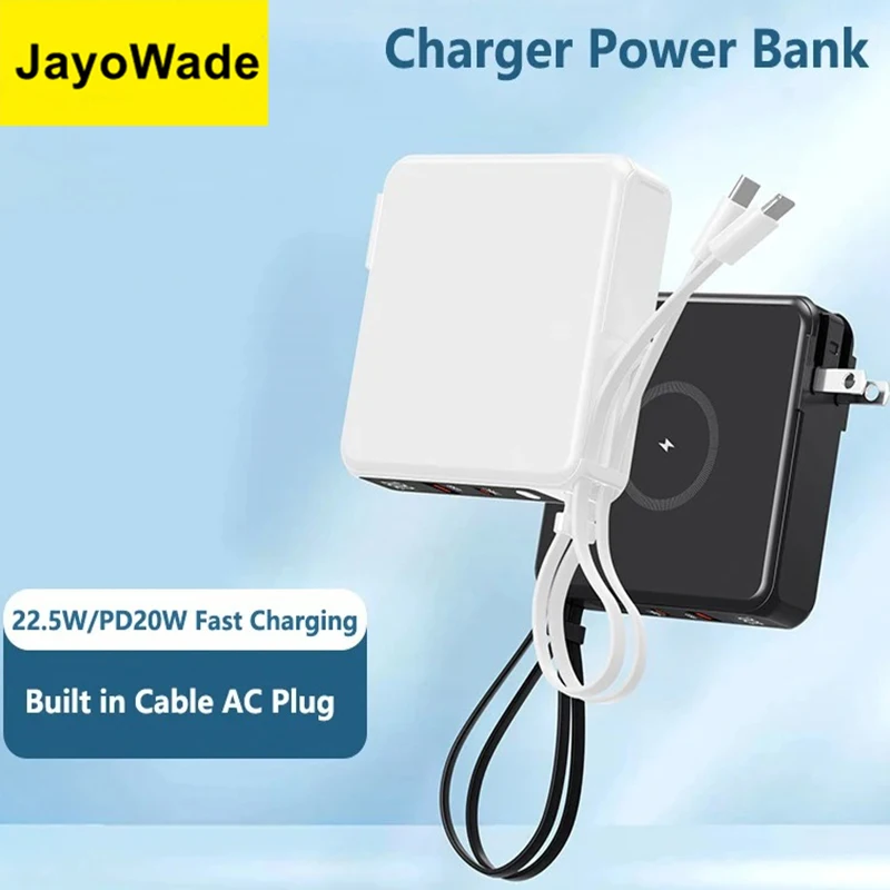 

JayoWade Новое беспроводное настенное зарядное устройство Power Bank 10000 мАч с кабелем, вилкой переменного тока, быстрая зарядка для iPhone 16 15 Huawei Xiaomi Powerbank