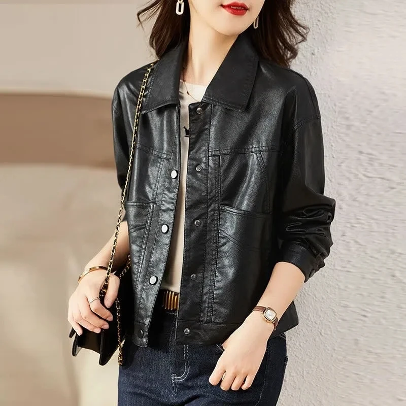 Leather Short Coat Women New  Autumn Women\'s Spring Autumn PU Leather Jacket Black Autumn Coat Mujer PU Leather Jackets 4XL