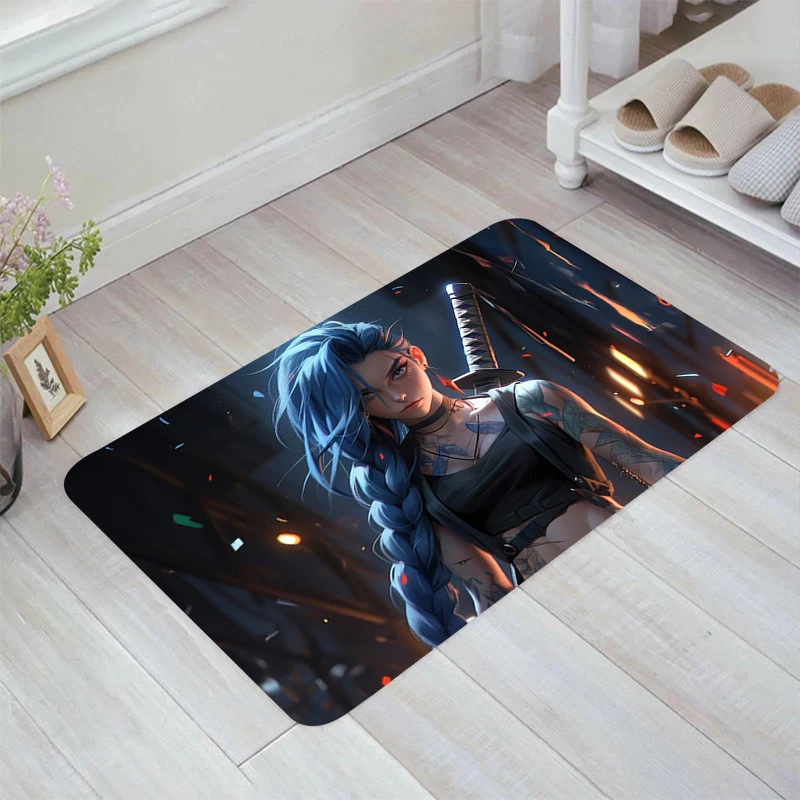 L-League Of L-Legends Jinx Floor Mat Aesthetic Room Decoration Carpets Home Rugs Balcony Doormat Entrance Door Kitchen Rug Foot