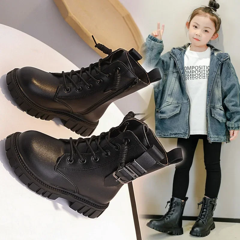 Girls Short Boots Autumn Winter 2023 New Korean Style Children Fashion Casual Short Boots Drop Shipping Simple Non-slip Kids PU