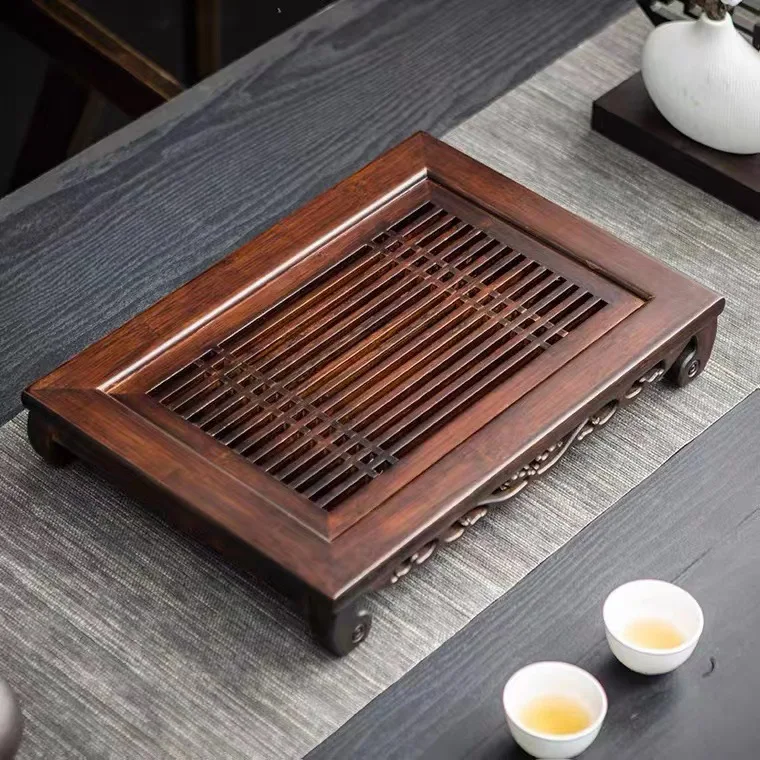 Wooden Tea Set with Water Storage Tray, Bamboo Dry Tea Rack, Office Drawer Type Tea Table