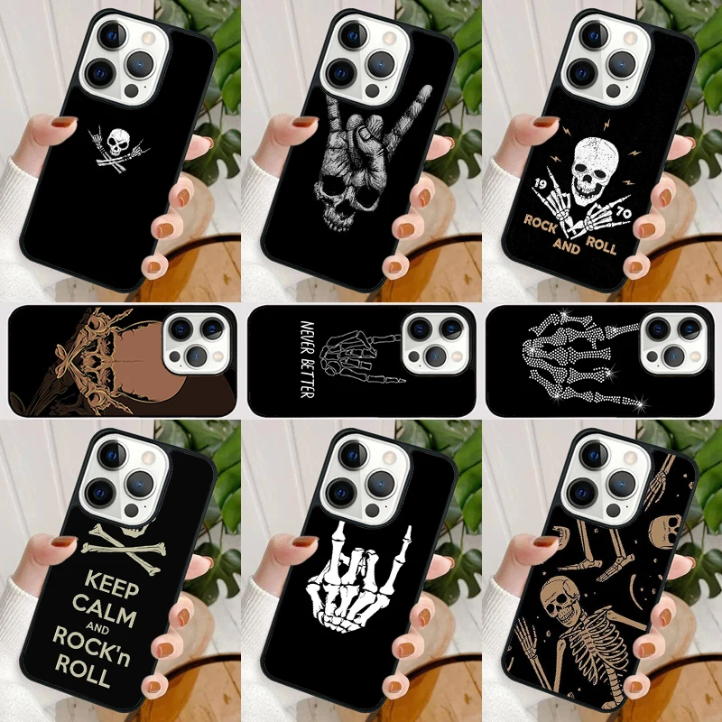 Rock Roll Skull Skeleton hands Phone Case For iPhone 16 15 SE2020 14 Max 6 7 8 Plus 11 12 13 Pro Max Mini Phone Cover coque