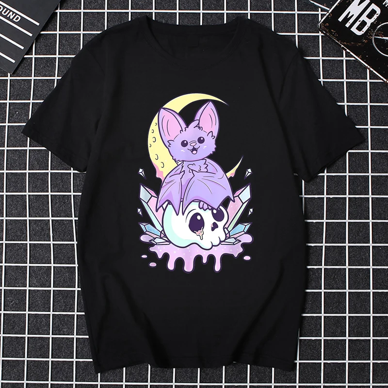 Female Cute Anime Kawaii Cat Aesthetic Kawaii Pastel Goth Clothes TopsHalloween Skull Graphic T Shirts Men Women Camisetas