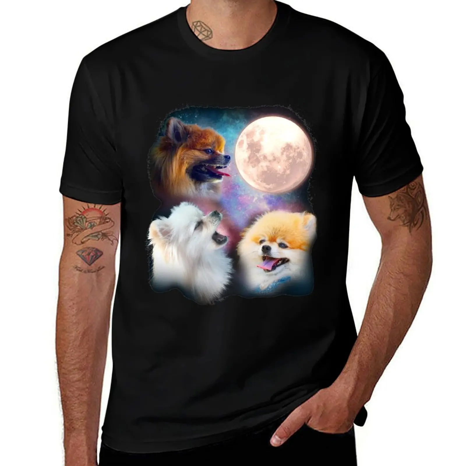 

Pomeranian Dogs Howling Moon - Wolves T-Shirt baggy shirts quick-drying luxury t-shirt anime figures mens t shirts