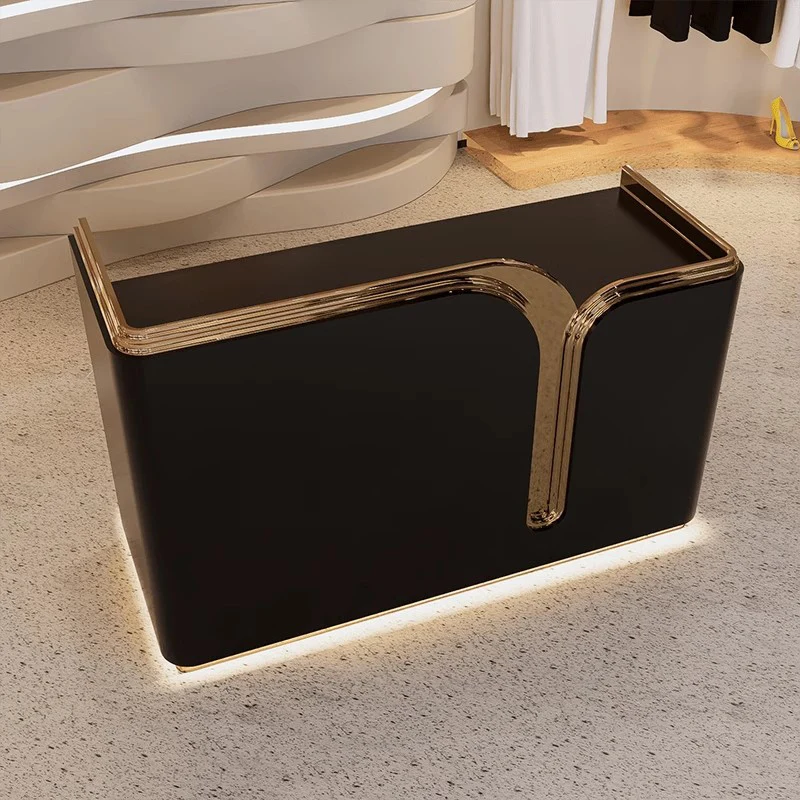 &c Luxury Black Gold Beauty Salon Reception Desk Boutique Cashier Counter High Level Barber Shop Gym Led Reception Front Desk
