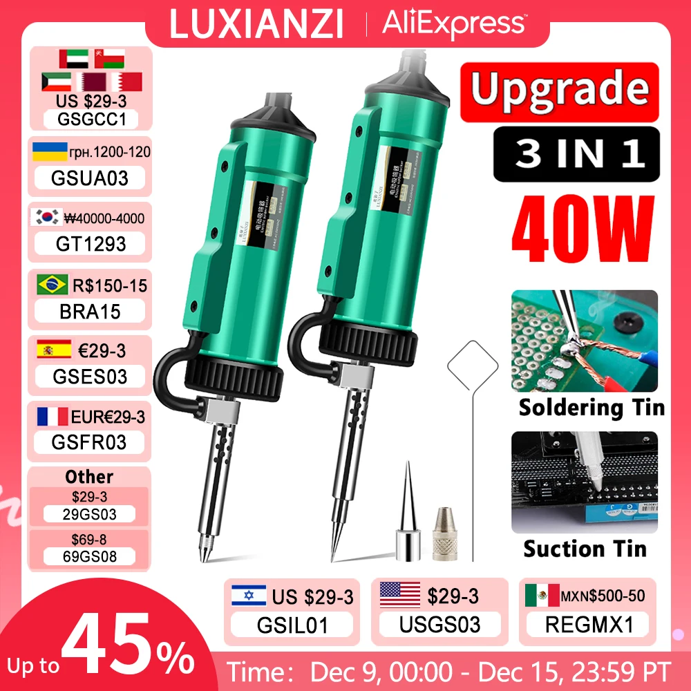 LUXIANZI 40W Desoldering Machine 2IN1 Electric Soldering Iron Suction Tin Sucker Vacuum Gun Hand Welding Tool Desoldering Pump