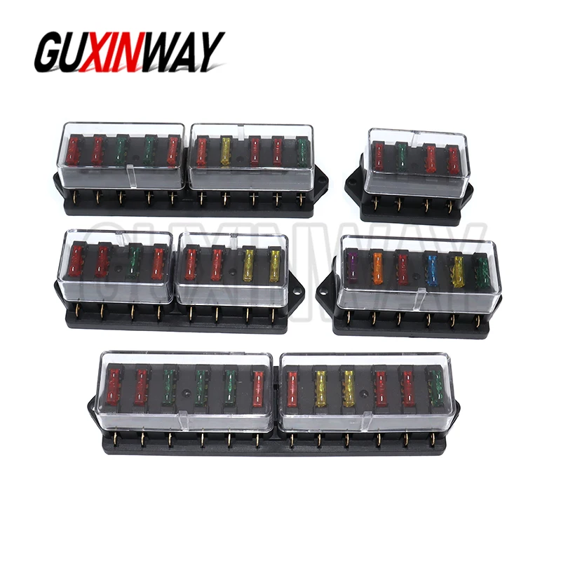 4/6/8/10/12 Way Car Fuse Box Car Fuse Holder Car Truck Auto Blade Fuse Box with 4/6/8/10 Fuses for 12V 24V ATO Standard Circuit