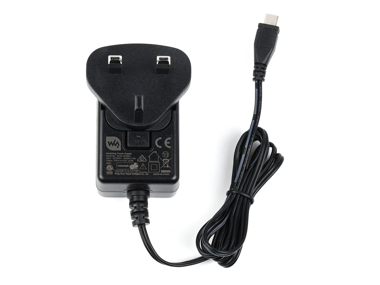 Waveshare Power Supply, Power Adapter, 5V/3A, USB Output Connector