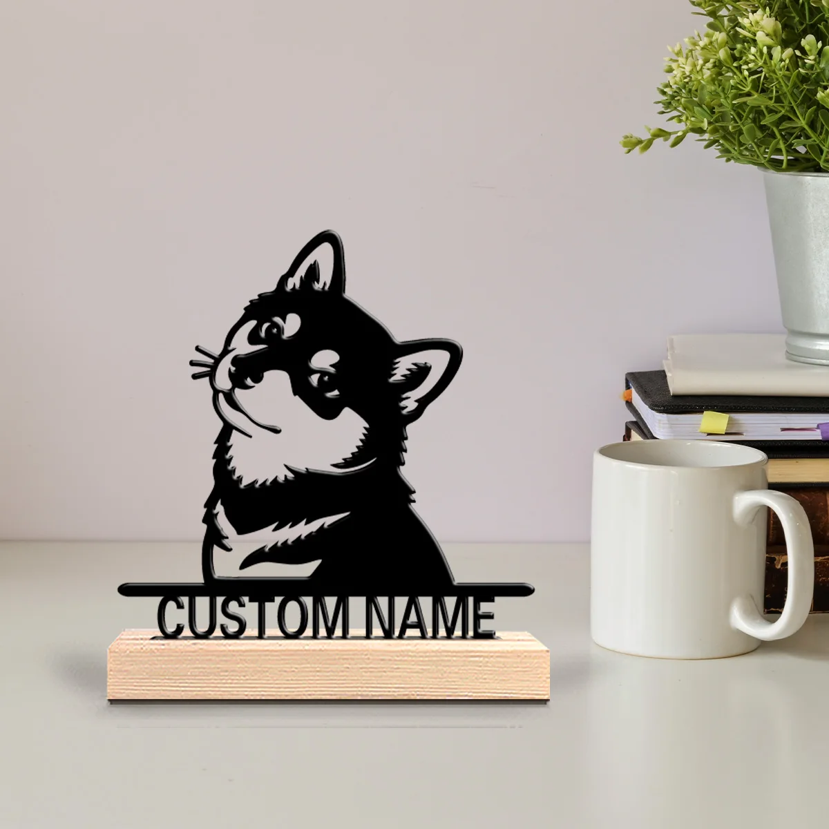 1pc Stylish Personalized Custom Akita Inu Metal Statues Pet Commemorative Gift with Wooden Base desktop Art Suitable for Pet