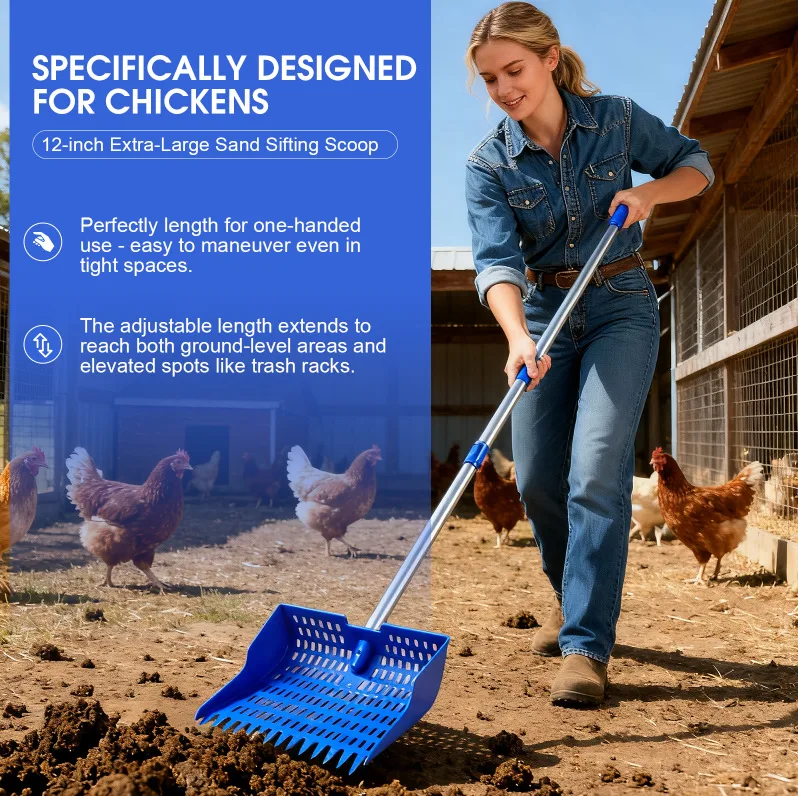 2-in-1 Chicken Manure Scoop and Rake, Multi-Functional Lightweight Chicken Manure Scoop, Livestock Farm Cleaning Shovel