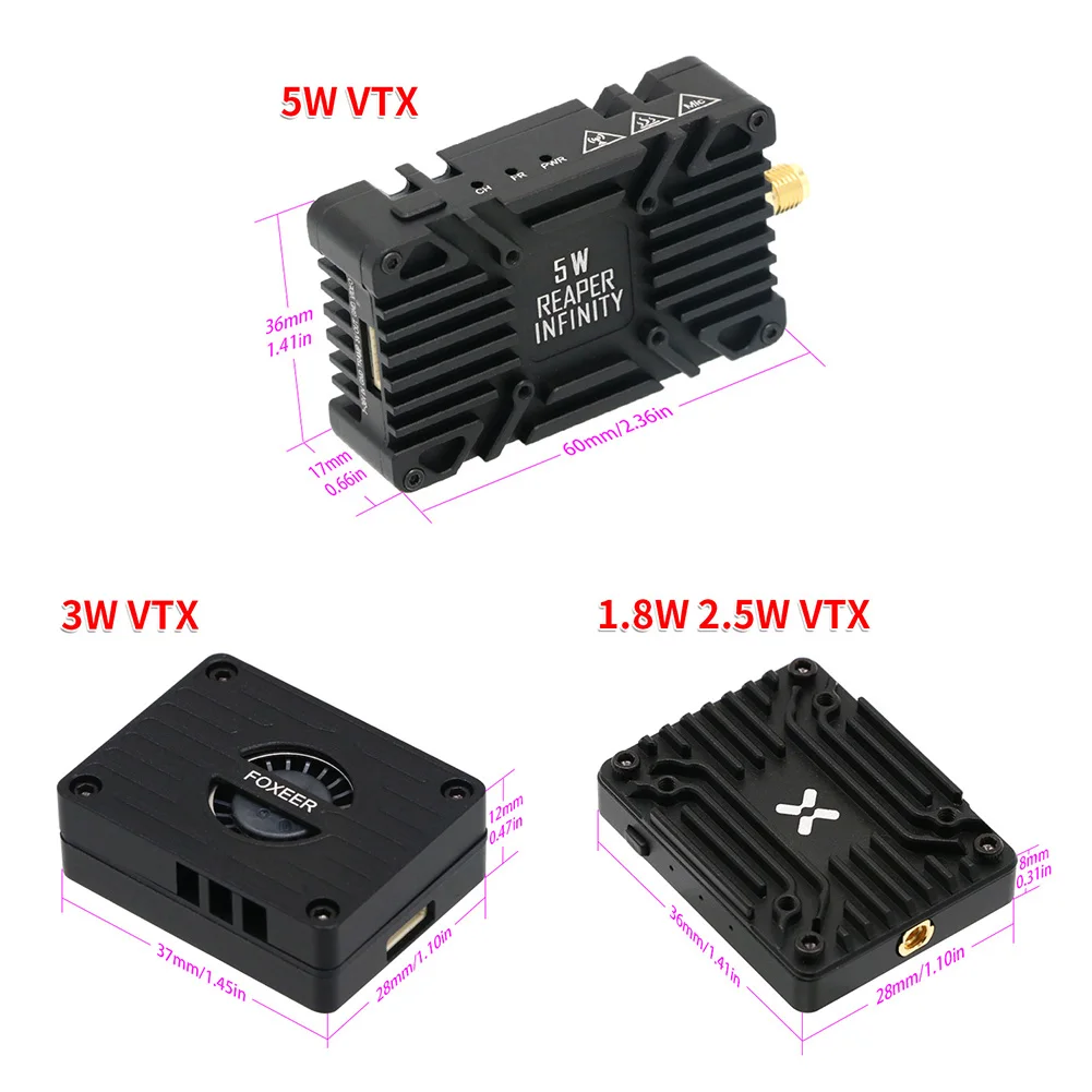 Foxeer Reaper Extreme V2 5.8G 2.5W / 3W 72CH Pit FPV VTX / 4.9G-6G Infinity 5W 10W 80CH VTX for FPV Long Range Drone Accessories