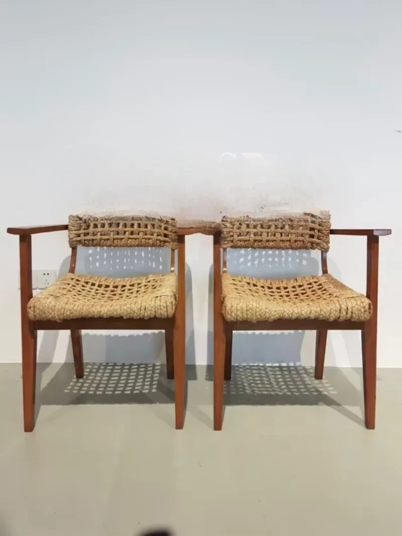 Second-hand solid wood rattan woven armrests, dining chairs, home living room single chairs, B&B book chairs, designer