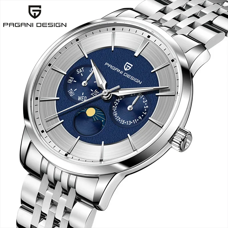 

PAGANI Design 40mm Multifunctional Men's Quartz Watch Japan Movt Moon Phase 100m Waterproof Sapphire Glass Wristwatches For Man