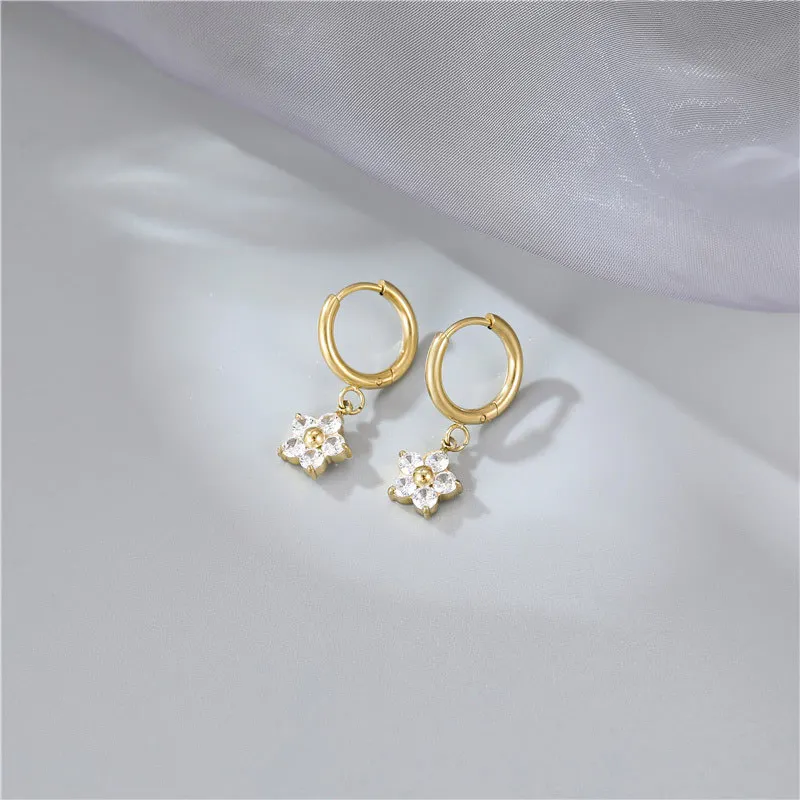 2024 New INS Stainless Steel Earrings 18K Gold Plated Pendant Flower Hoop Earrings For Woman Trendy Party Banquet Gifts