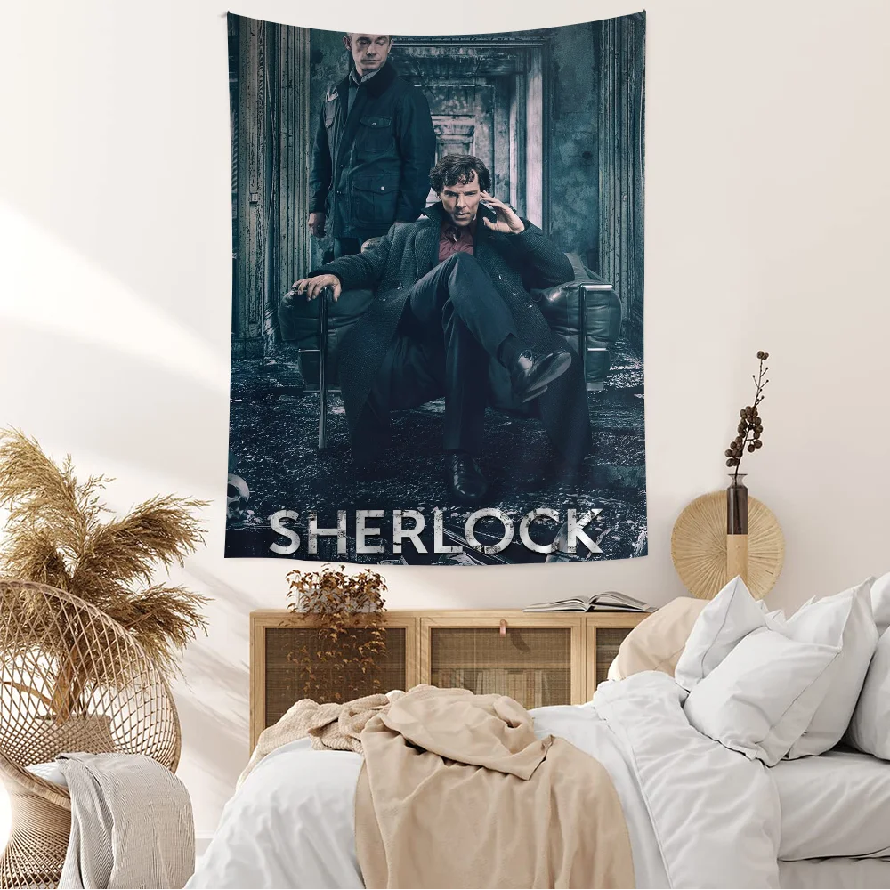 Tapiz de Anime Sherlock de la serie de televisión misteriosa, alfombras de pared de flores Hippie, decoración de dormitorio, colgante de pared Hippie barato