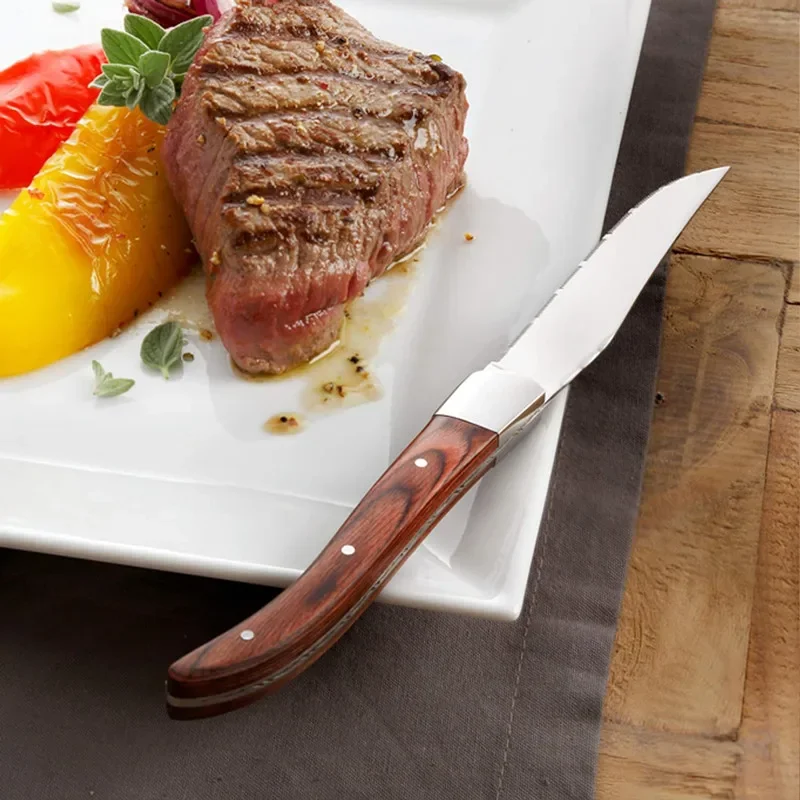 

2/4/6/8 шт., нож для стейка, набор обеденных ножей с красной деревянной ручкой, настольный нож, роскошные столовые приборы, рождественский подарок, можно мыть в посудомоечной машине
