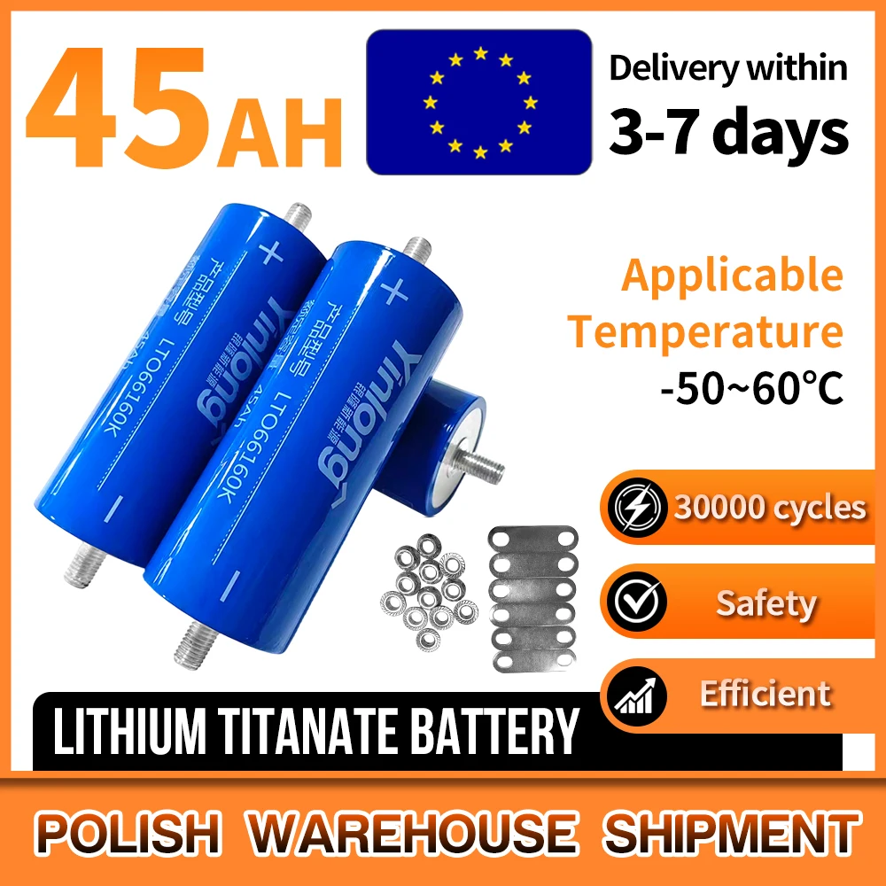 EU Stock 2.3V 45Ah LTO66160 Lithium Titanate Batterijpakket YinLong 10C Hoge Vermogen Ingebouwde BMS Auto Audio Oplaadbare Batterij