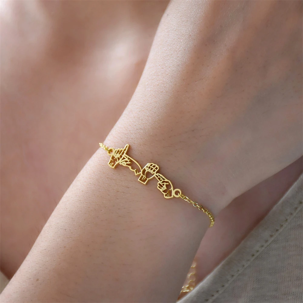 Custom ASL Sign Language Bracelets 2024 Women Men Gold Plated Personalized Name Bracelet Pulseras Friendship Jewelry Gift