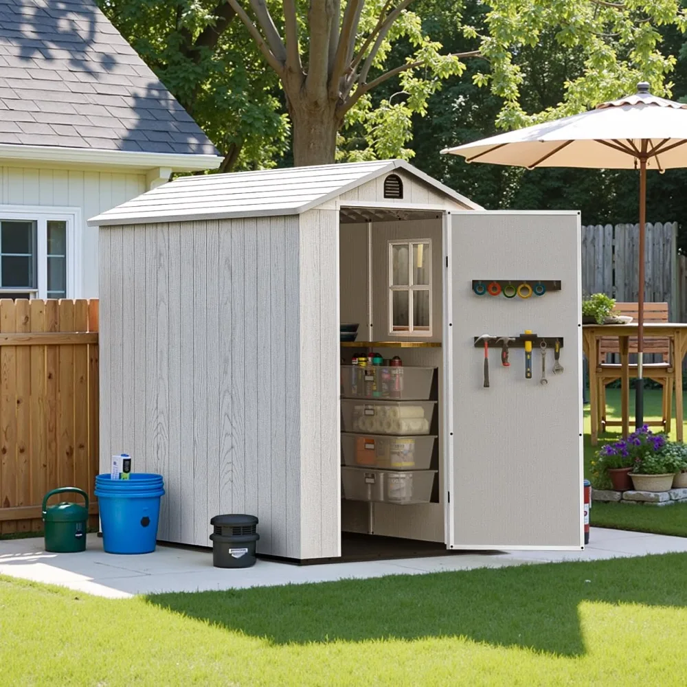 

4 x 6 FT Plastic Shed for Outdoor Storage, Resin Shed with Window and Lockable Door for Garden