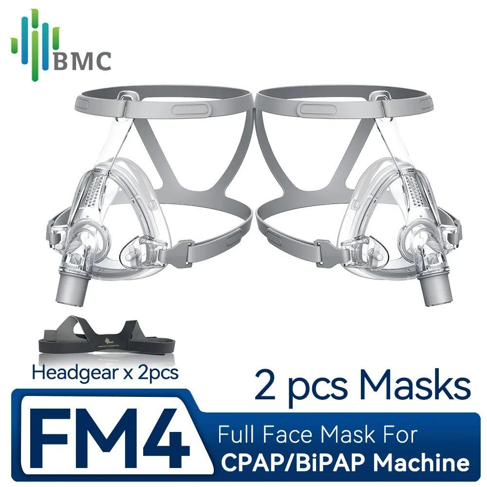 BMC 2pcs FM4 Full Face CPAP Mask with Headgear Apnea BiPAP Mask 22mm Inner Diameter No Forehead Pad for CPAP Machine