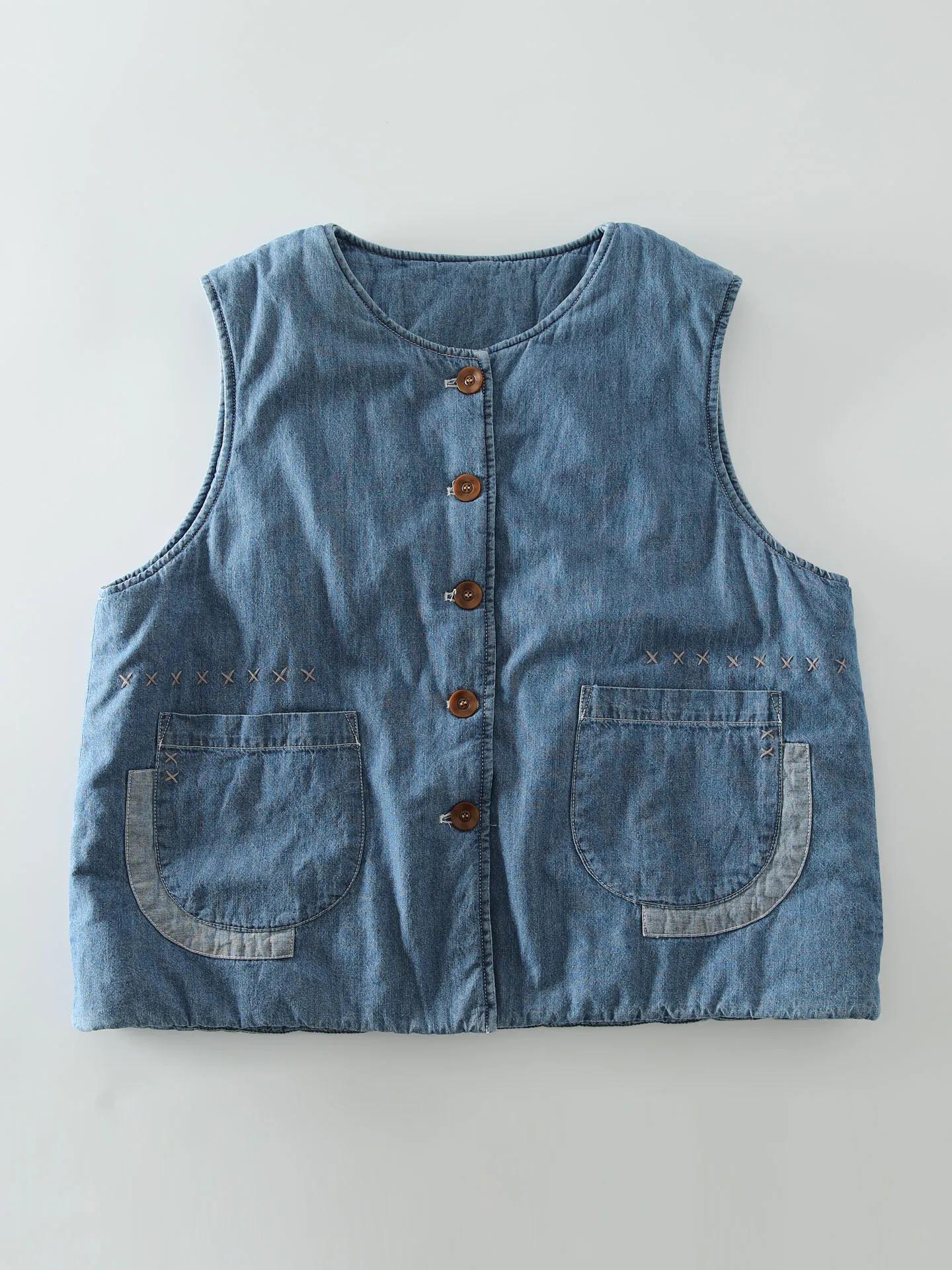 

Winter New Sweet Forest System Double ket Cotton Insert Warmth Women's Vest Svel Jaet Versatile Japanese Sle