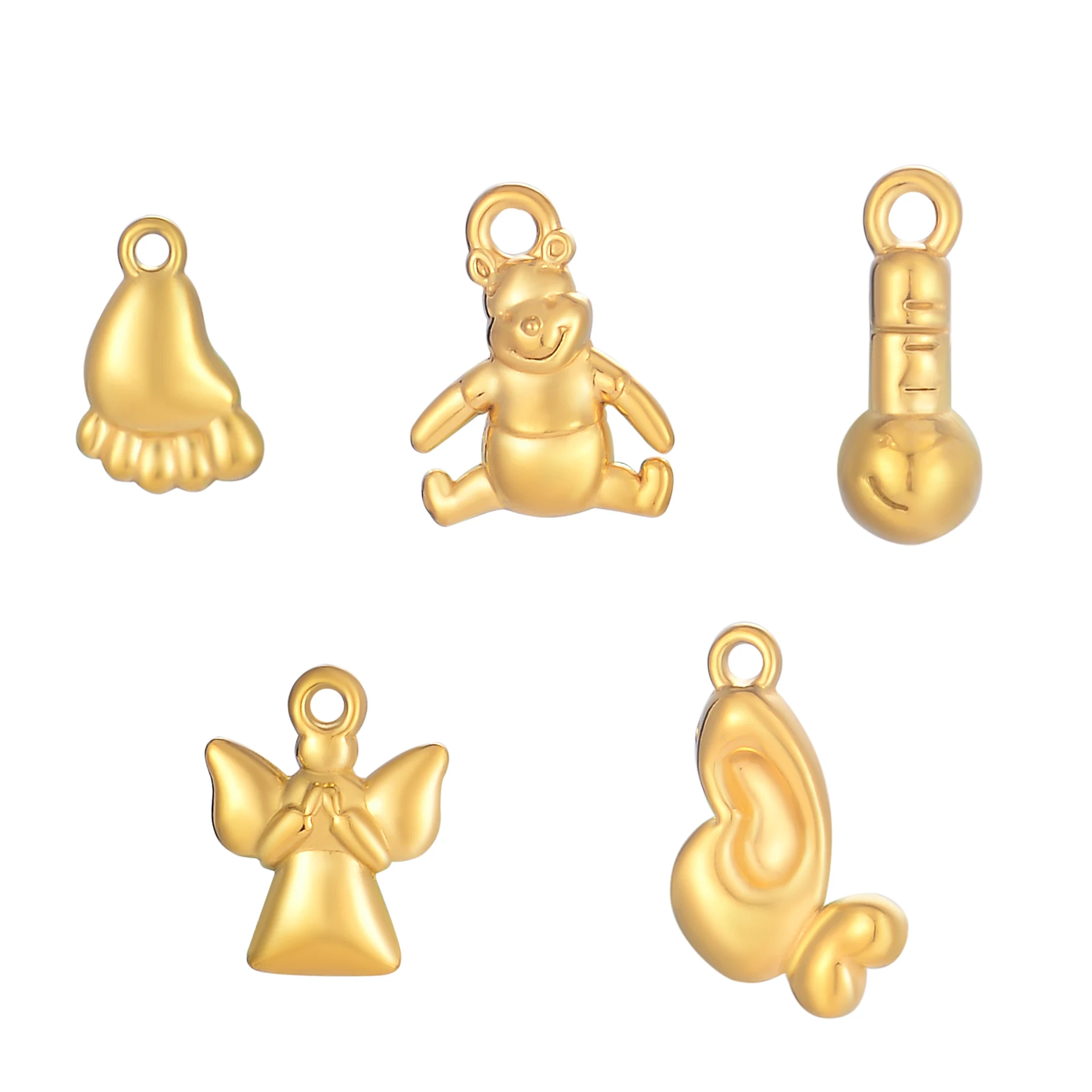 6Pcs Stainless Steel Mini Foot Angle Microphone Bear Butterfly Charms for DIY Pendant Necklace Earrings Jewelry Accessories