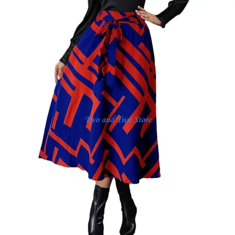 

HX6F Женская эластичная длинная юбка миди с высокой талией и поясом, плиссированная струящаяся юбка трапециевидной формы с для