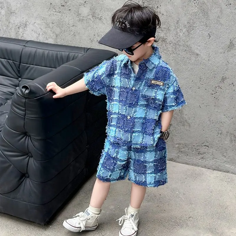 

Baby Boys Children Summer Kids Fashion casual Green Single-breasted Shirt +Shorts 2Pcs Hip hop Sets Streetwear Handsome Suits