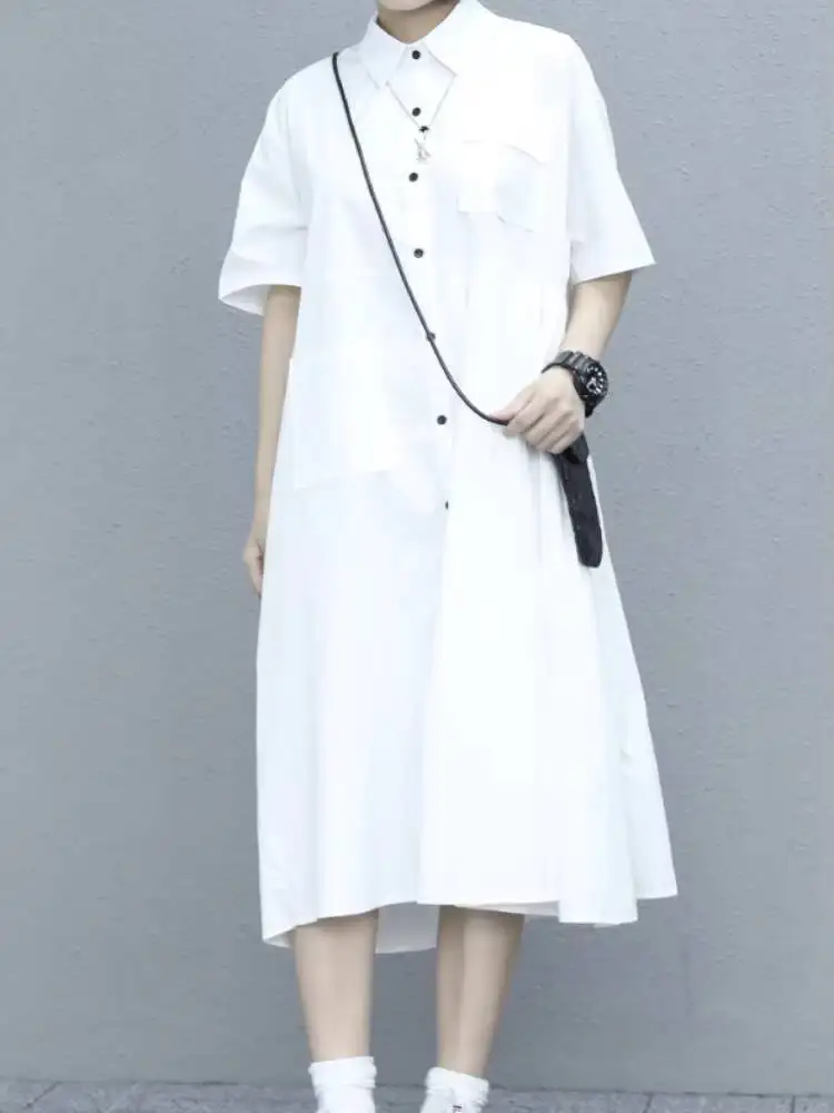 Abito da donna camicia gonna estate nuovo risvolto pieghettato monopetto Design moda tendenza Casual abito allentato