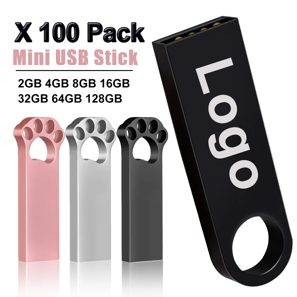 100PCS LOT USB Flash Drive 128GB 64GB 32GB High Speed Pen Drive 2GB 4GB 8GB 16GB Custom LOGO Memory Stick Creative Gift U Disk