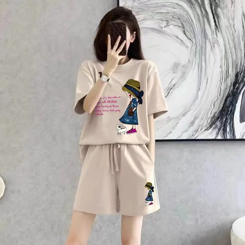 

2025 Summer New Clothing Casual Crop Top Shorts Suit Women's Fashion Young T-shirt and Shorts 2 Two Piece Sets for Women Outfits