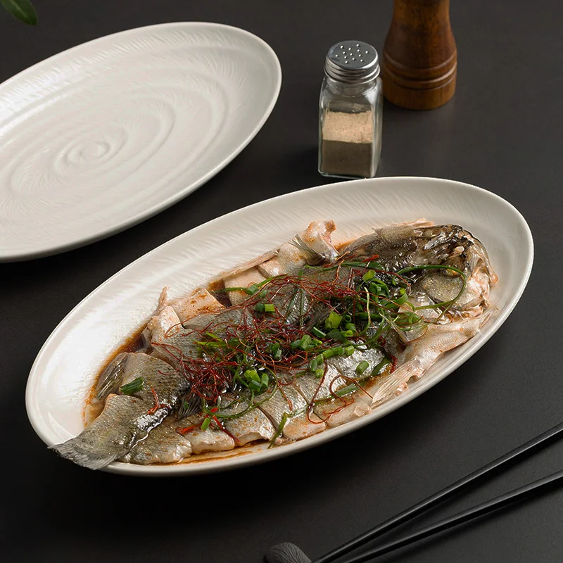 Pure White Color Oval Ceramic Plates High-end Simple Home Use Dinner Plate Handmade Personalized Kiln Transformation Plates