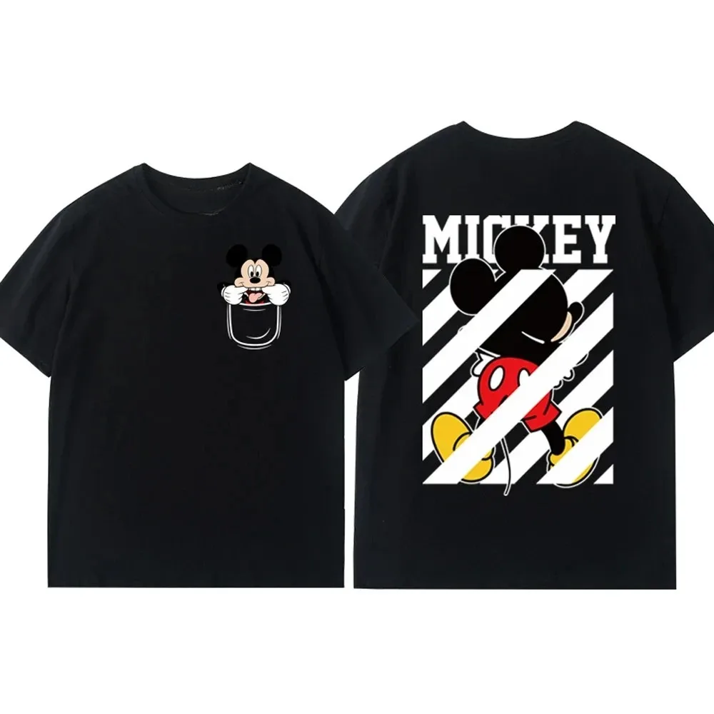 Disney Stylish Mickey Mouse Front Back Cartoon Print O-Neck Short Sleeve T-Shirt Fashion Women men Loose family trip Tee Tops