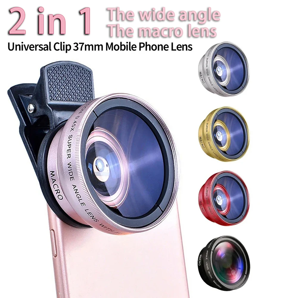 Objectif de téléphone portable à 2 fonctions, objectif grand angle 0,45X et objectif macro HD 12,5X, universel pour iPhone et téléphone Android