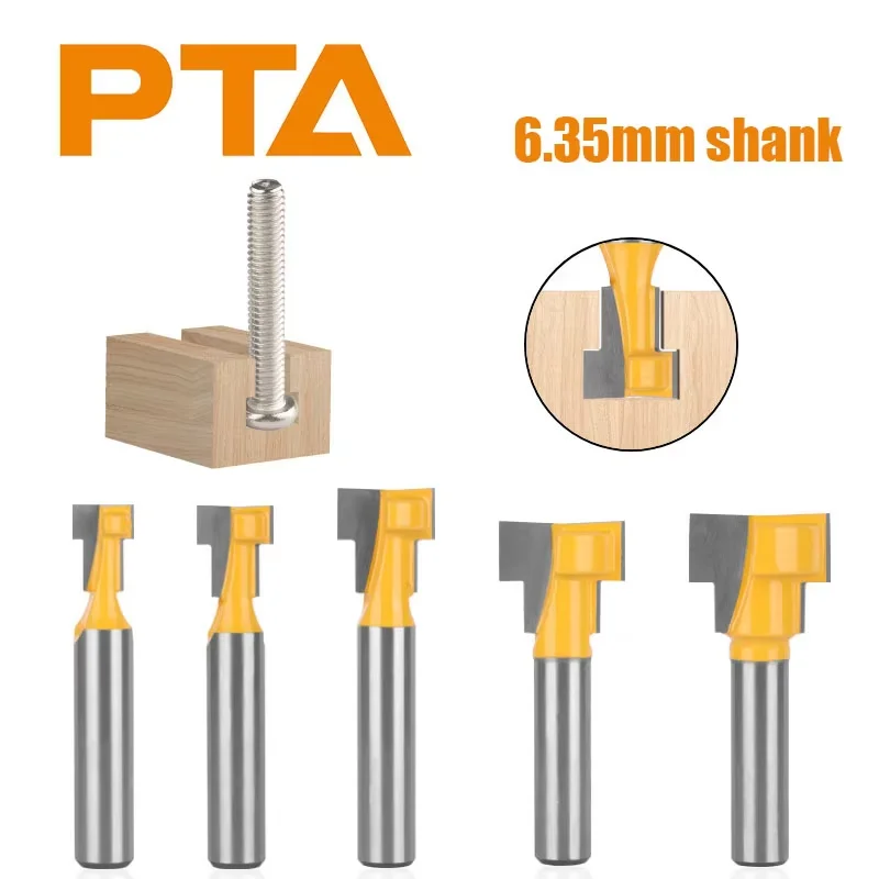‌5PCS 8mm T-Slot Keyhole Router Bits - Double Flute Alloy for Wall Mounting/Cabinets/Frames‌