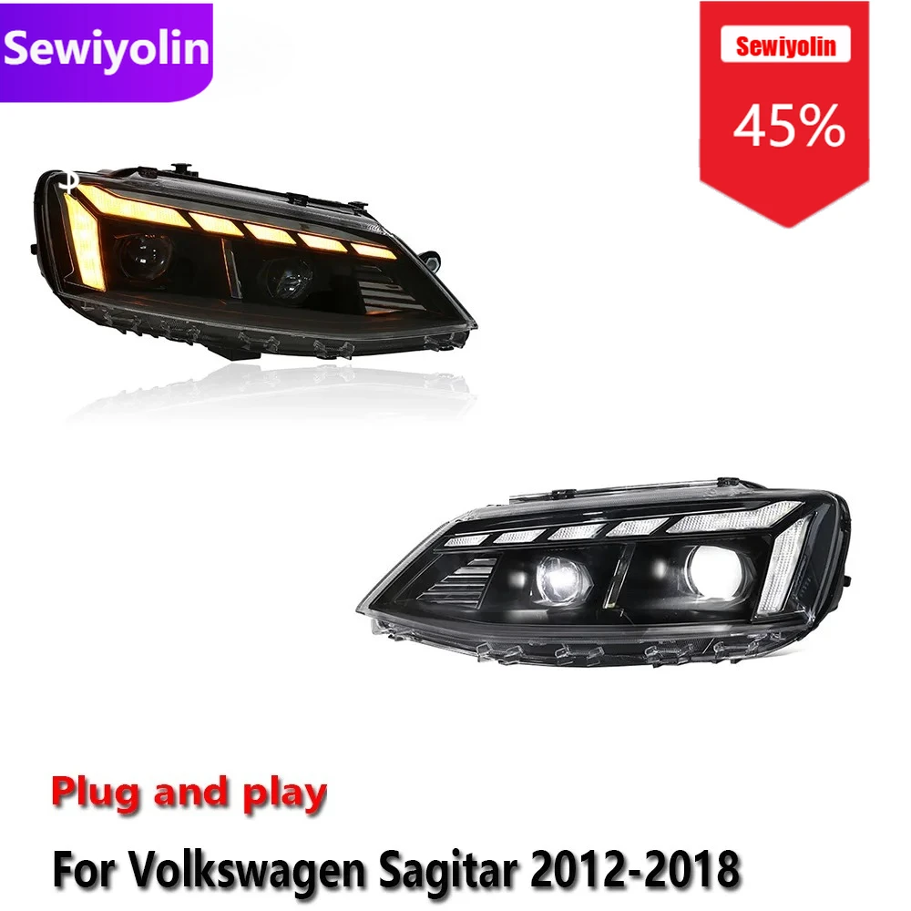 

Car DRL LED Headlight Assemblies For Volkswagen Sagitar 2012-2018 Fog DRL Brake Turn Signal Lamp Plug And Play