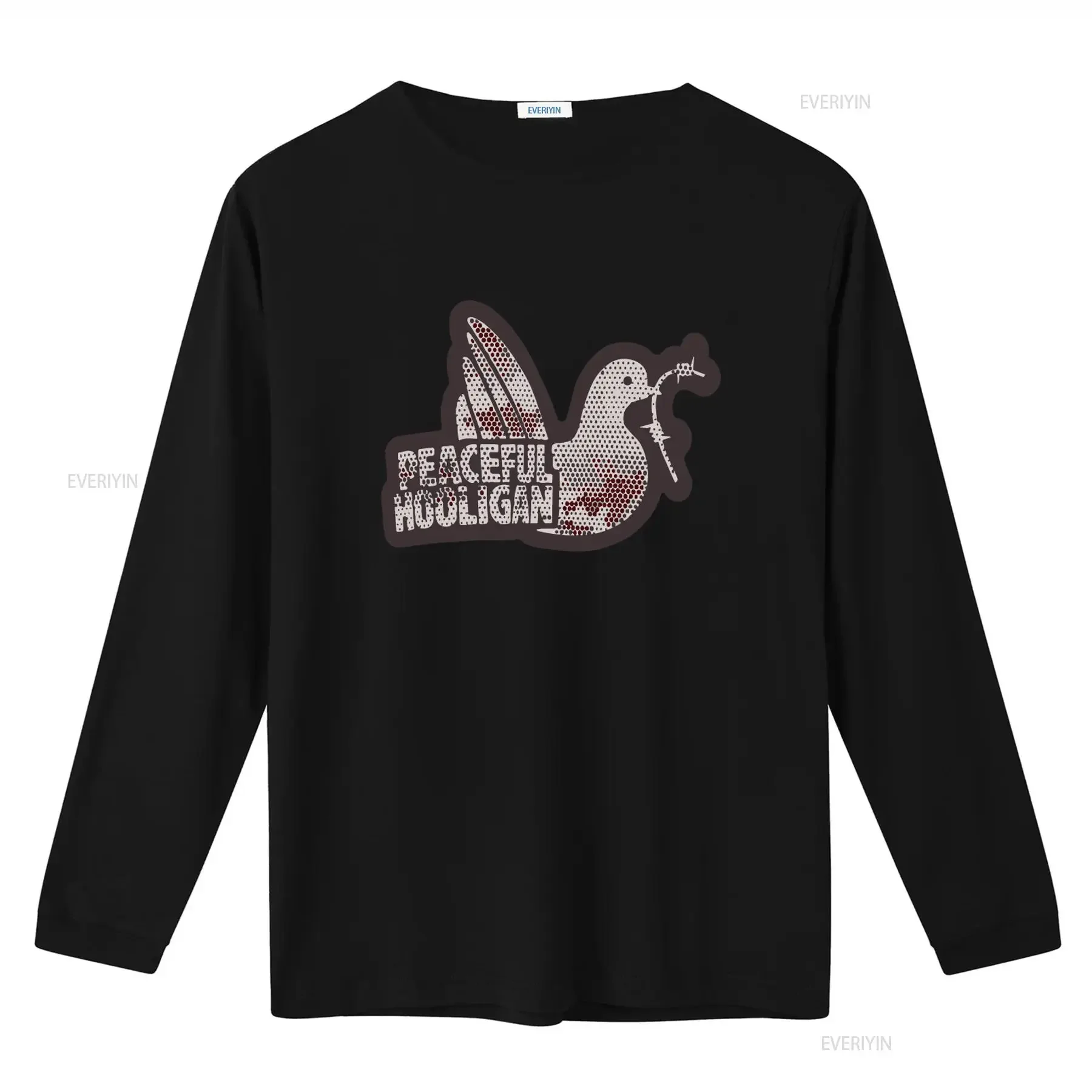 Peaceful Hooligan Men's Medium White Cotton T Shirt with Pigeon Dove and Olive Branch Print vintage Washed Stylish Stretched