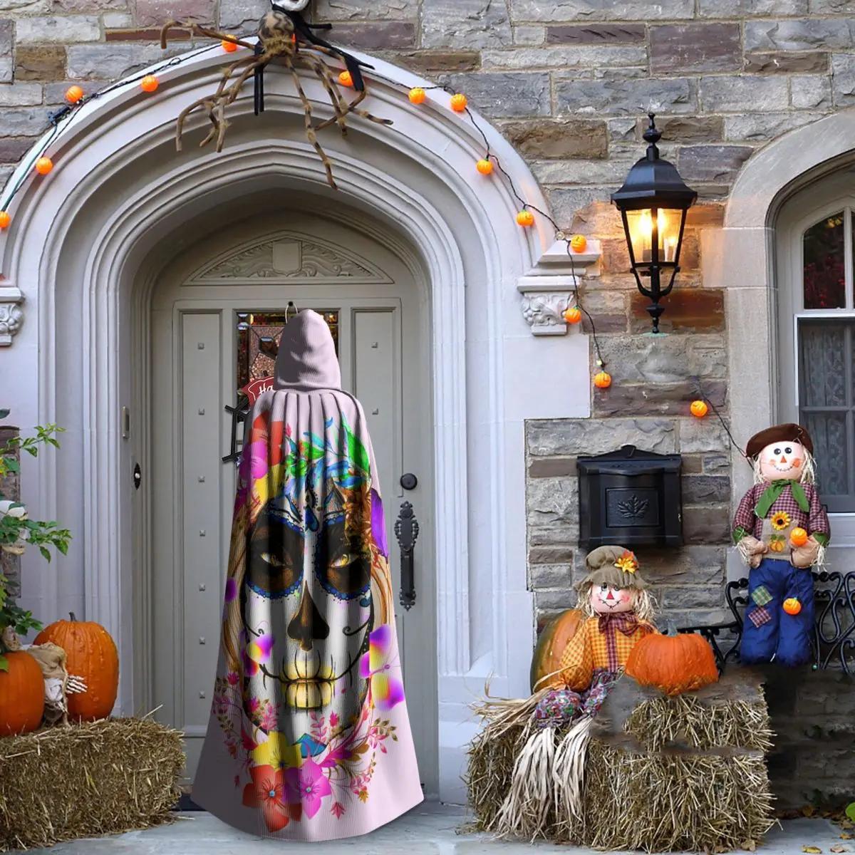 Catrina mexicana para niña, Día de los muertos, calavera de azúcar, capa larga con capucha, disfraz Medieval de bruja, capa de Cosplay, abrigo de Halloween Unisex