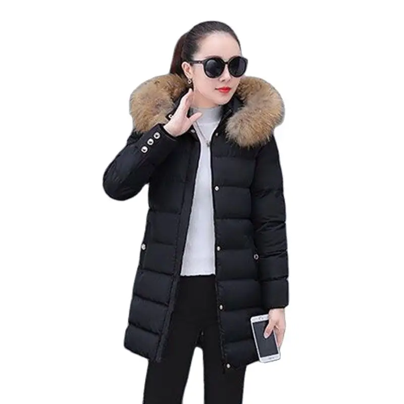 

Cottonpadded j Women's Long Hooded Down Cotton-Padded Korean Style Slim Cottonpadded Fur Collar Fashion Coat