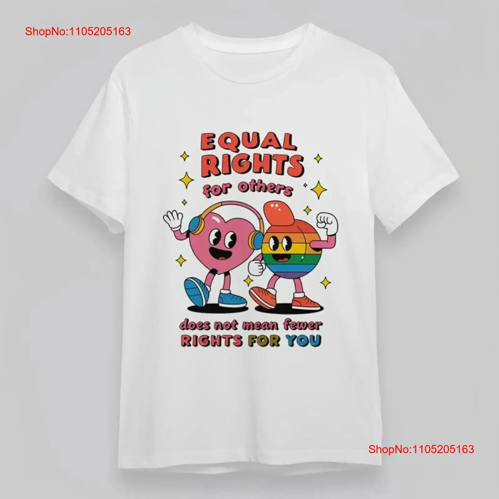 Women's Soft Fashion Comfortable Classic T Shirt Equal Rights Cartoon Hearts vintage Washed homme Stylish graphic Unisex