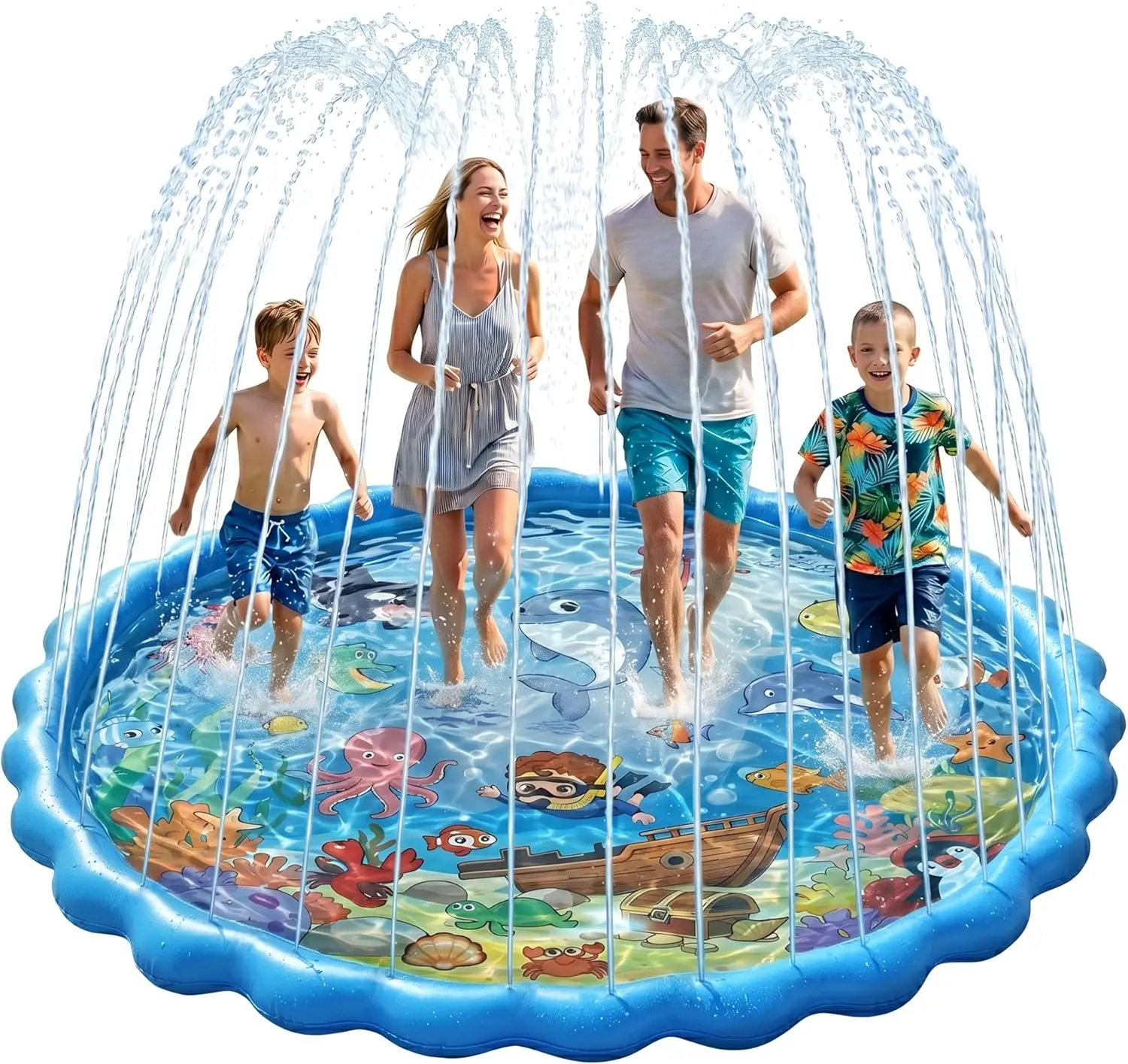 Kiddie Sprinkler Pool PVC Material Large Size Non-Slip Summer Blue