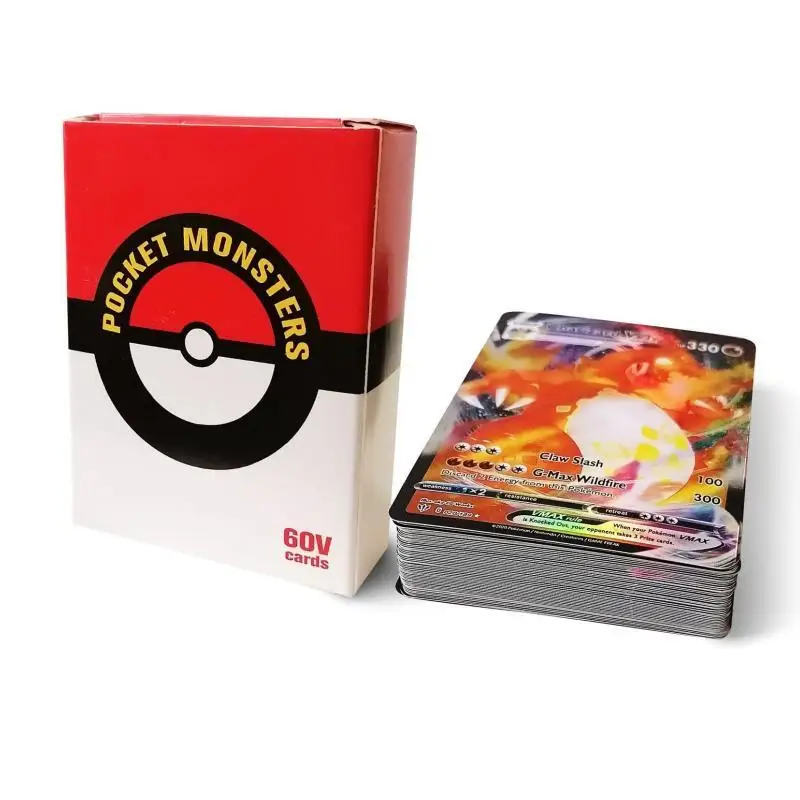 60pcs/set Pokemon PTCG English Version Color Flash Cards Pikachu Charizard Collection Cards Puzzle Entertainment Board Games