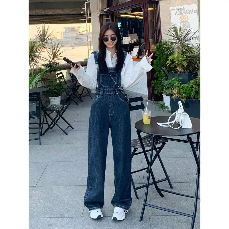 

Braces Trousers High Waist Women Denim Trousers Wide Leg Streetwear American Retro Fashion Spring 2024 New Age-Reducing Jeans