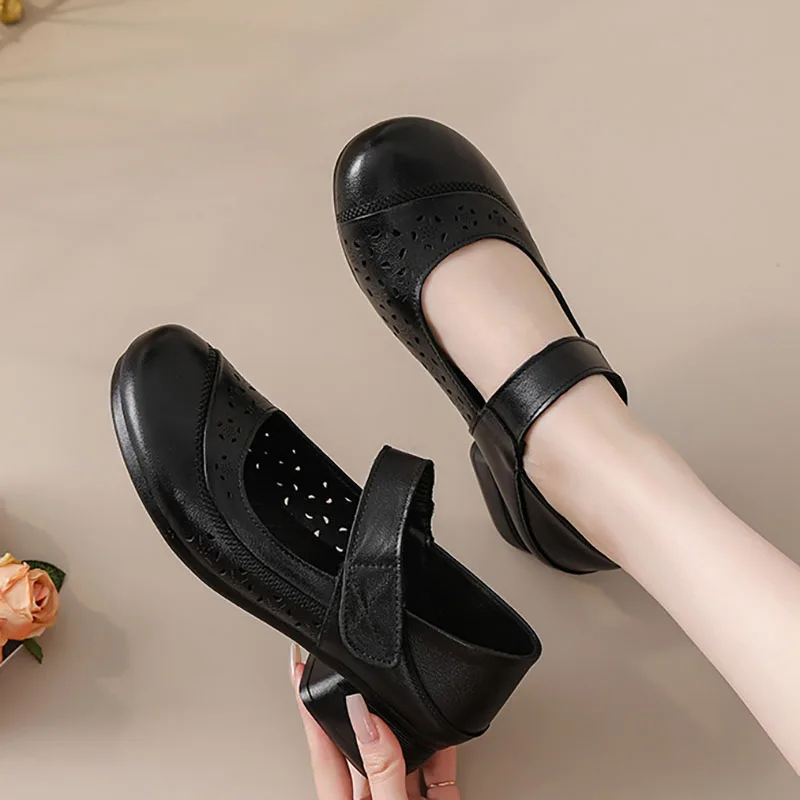 XMWRLW 2026 Women's Summer Sandals Retro Style Genuine Leather Ladies Summer Sandal Shoes Women Handmade Shoes Non Slip Sandal